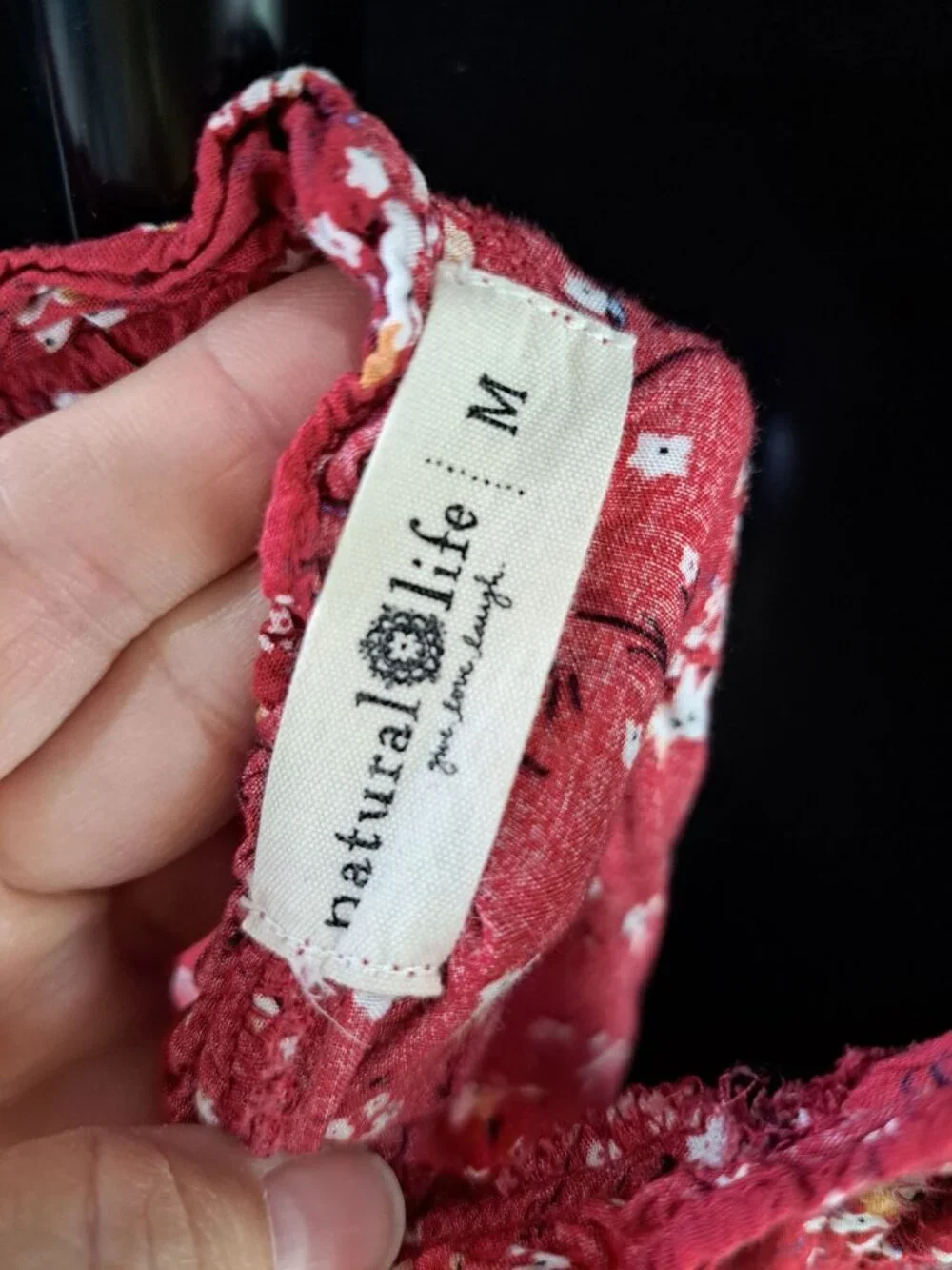 Natural Life Floral Red Tiered Sundress Adjustable Ruffled Flowy Rayon Medium - Picture 7 of 10